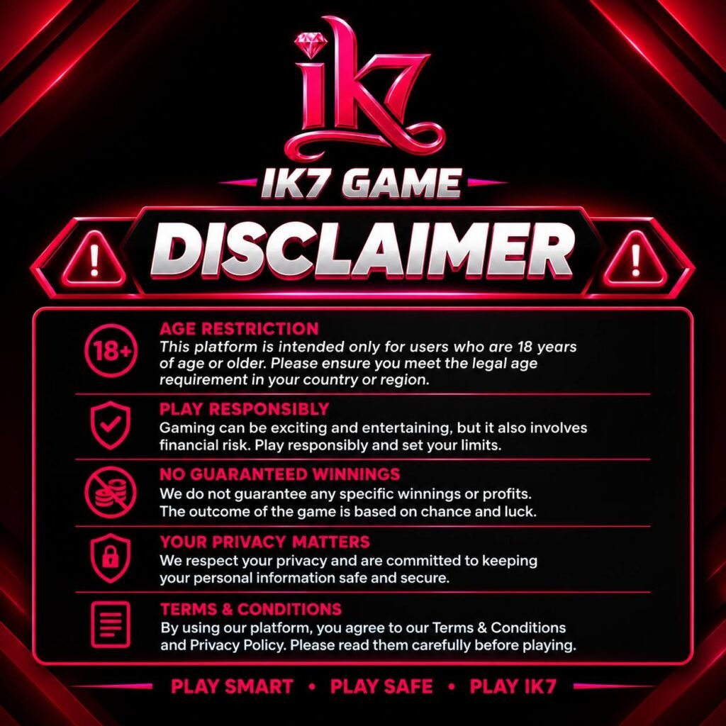 IK7 Game Disclaimer page with responsible gaming information.